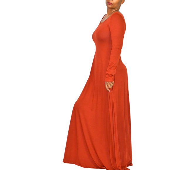 Soft Surroundings Maxi Dress Orange Clay Jersey Long Stretch Boatneck Medium - Picture 6 of 14